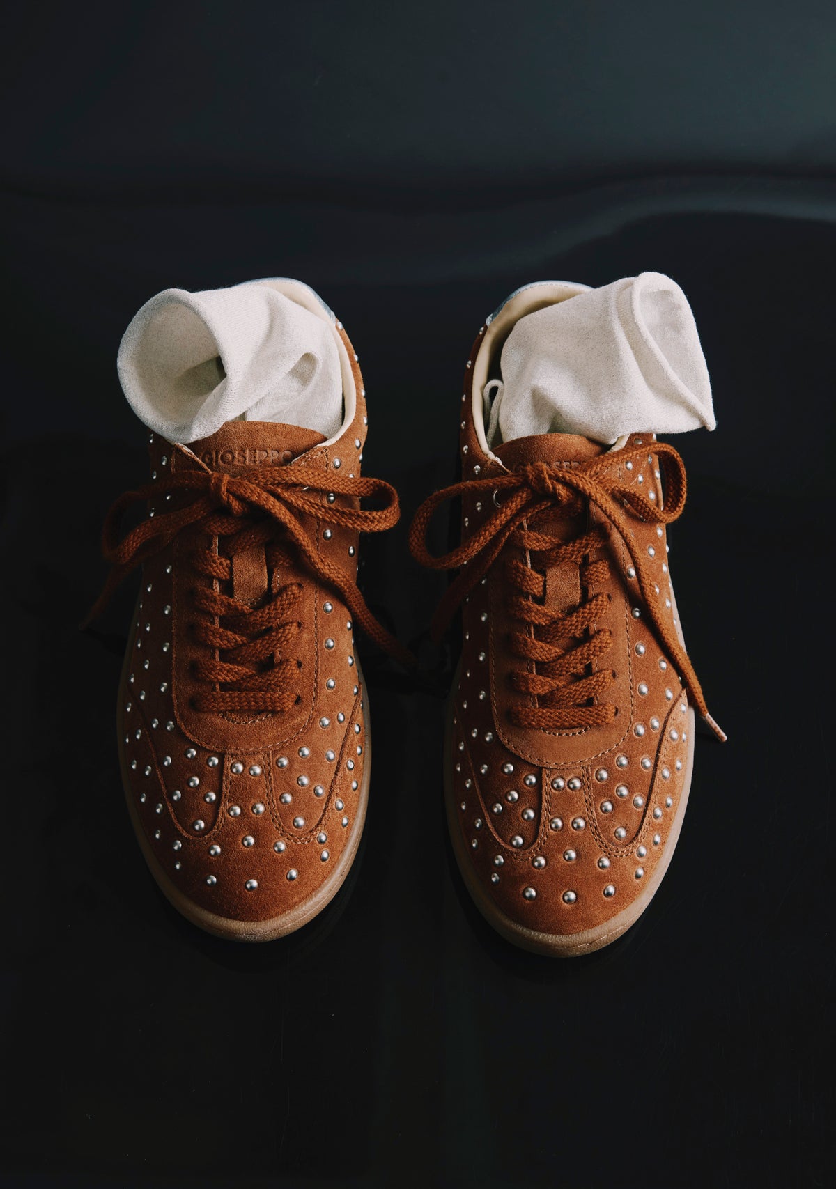 BROWN LEATHER SNEAKERS WITH STUDS