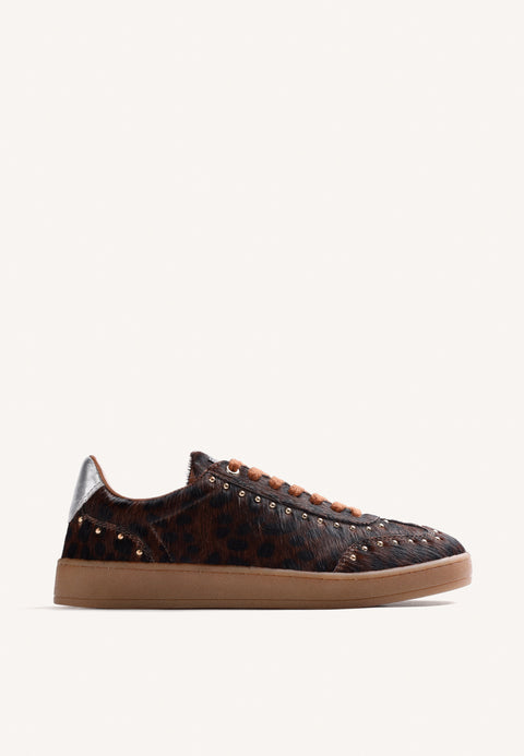 ANIMAL PRINT LEATHER STUDDED SNEAKERS