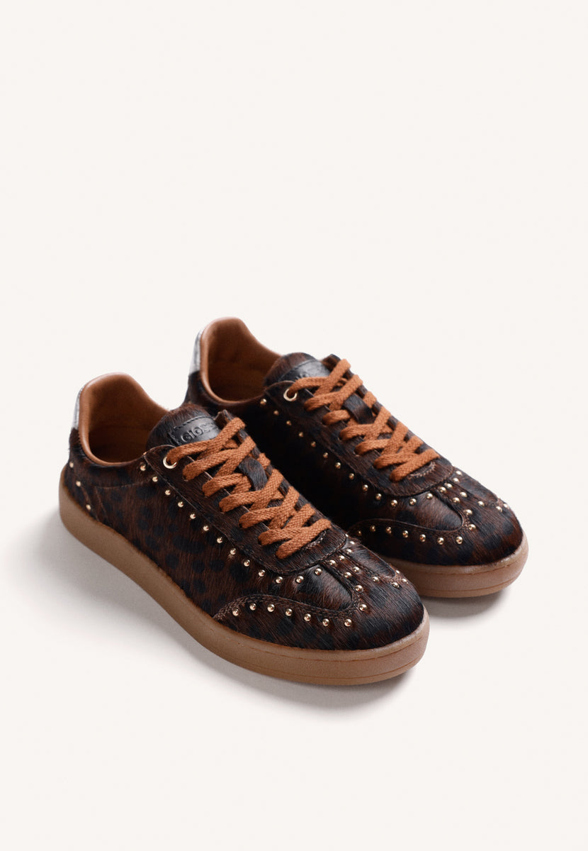 ANIMAL PRINT LEATHER STUDDED SNEAKERS