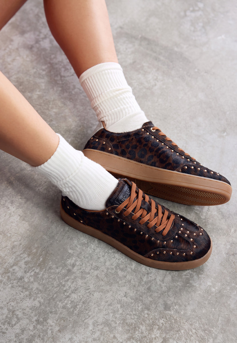 ANIMAL PRINT LEATHER STUDDED SNEAKERS