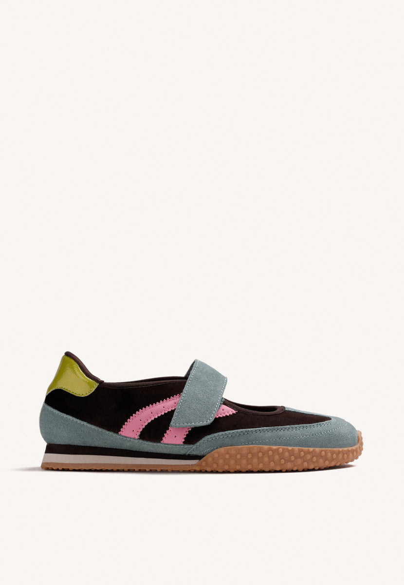 BROWN SPORTY BALLET FLATS IN LEATHER AND NYLON