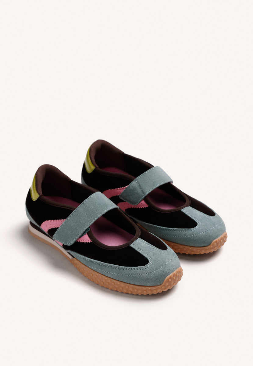 BROWN SPORTY BALLET FLATS IN LEATHER AND NYLON