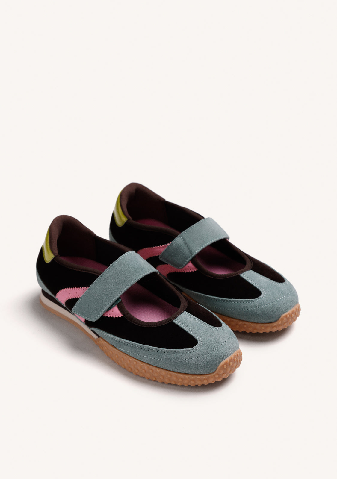 BROWN SPORTY BALLET FLATS IN LEATHER AND NYLON