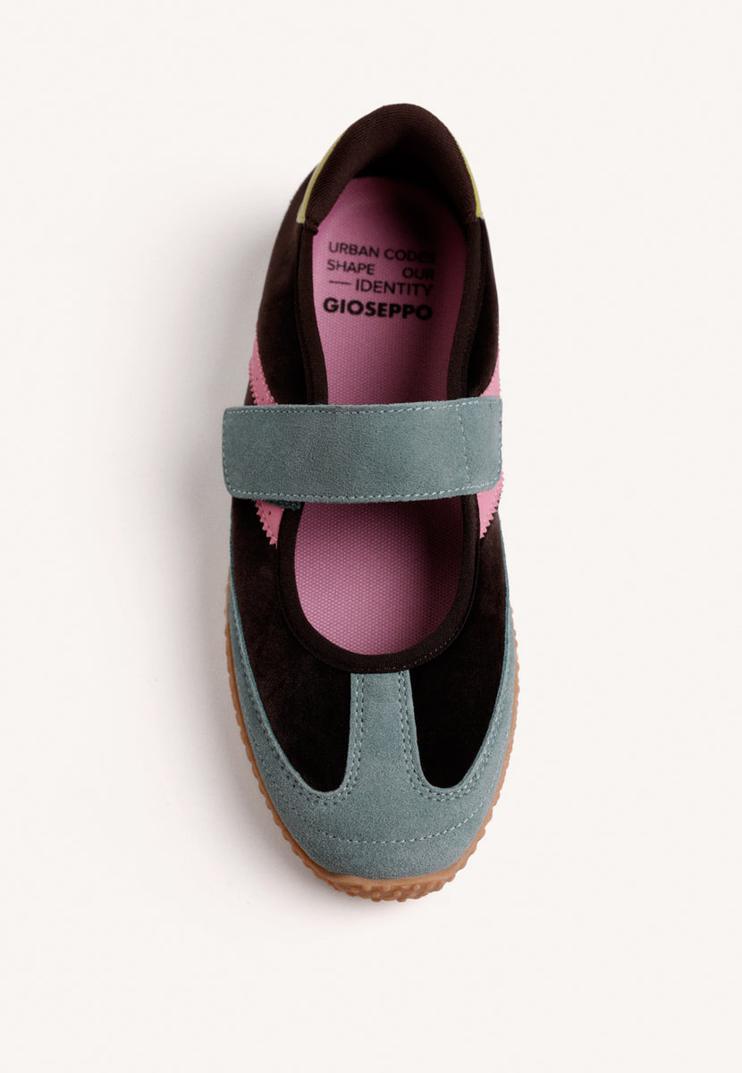 BROWN SPORTY BALLET FLATS IN LEATHER AND NYLON