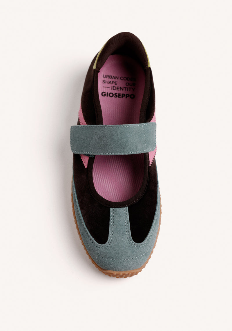 BROWN SPORTY BALLET FLATS IN LEATHER AND NYLON