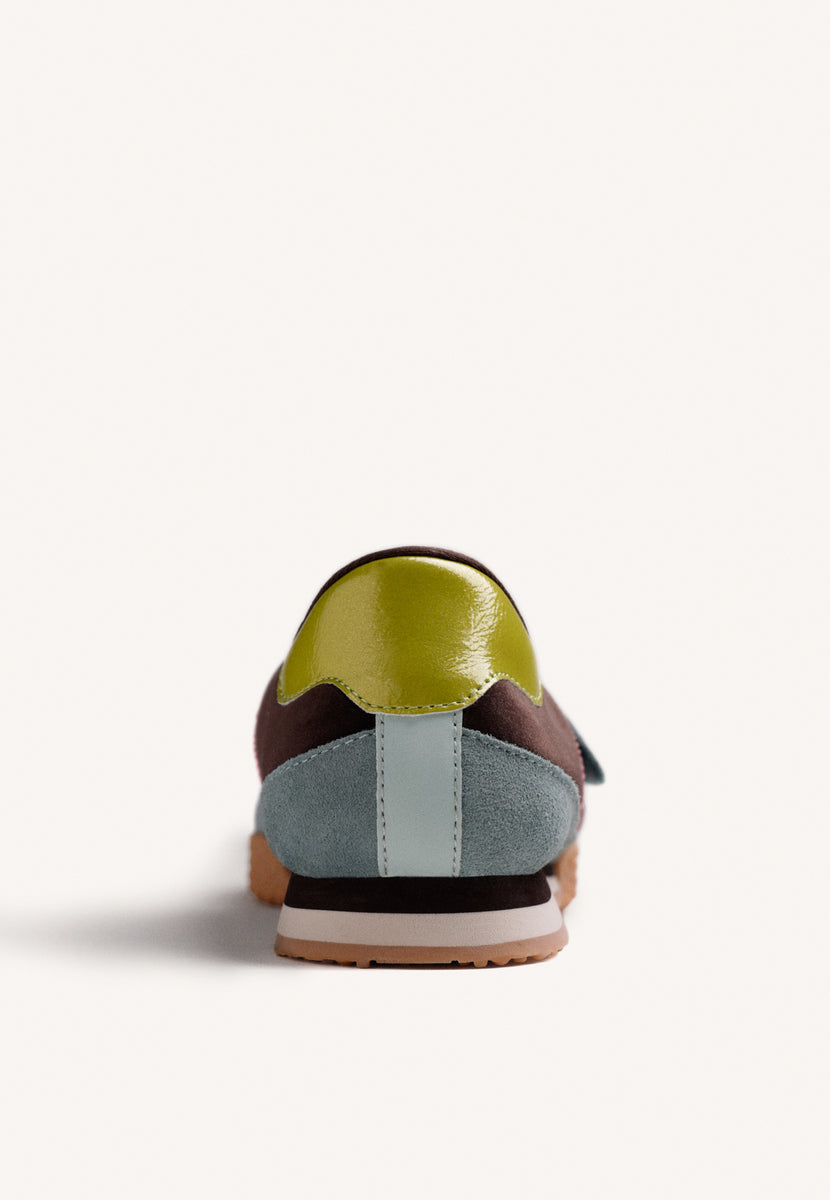 BROWN SPORTY BALLET FLATS IN LEATHER AND NYLON