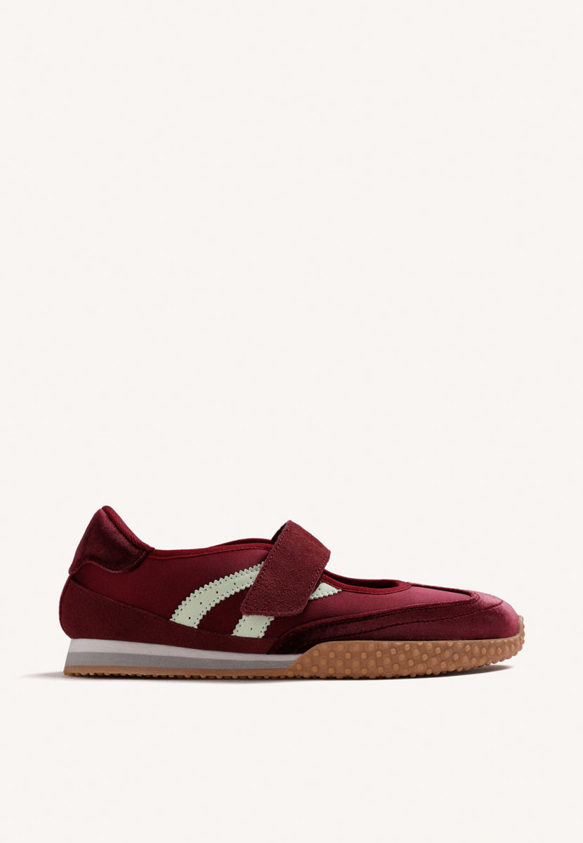 BURGUNDY SPORTS BALLET FLATS LEATHER AND SATIN