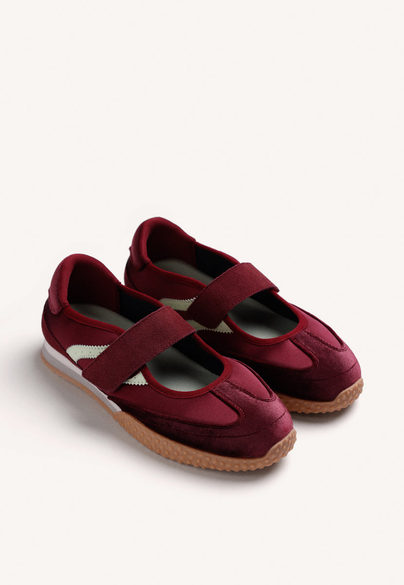 BURGUNDY SPORTS BALLET FLATS LEATHER AND SATIN