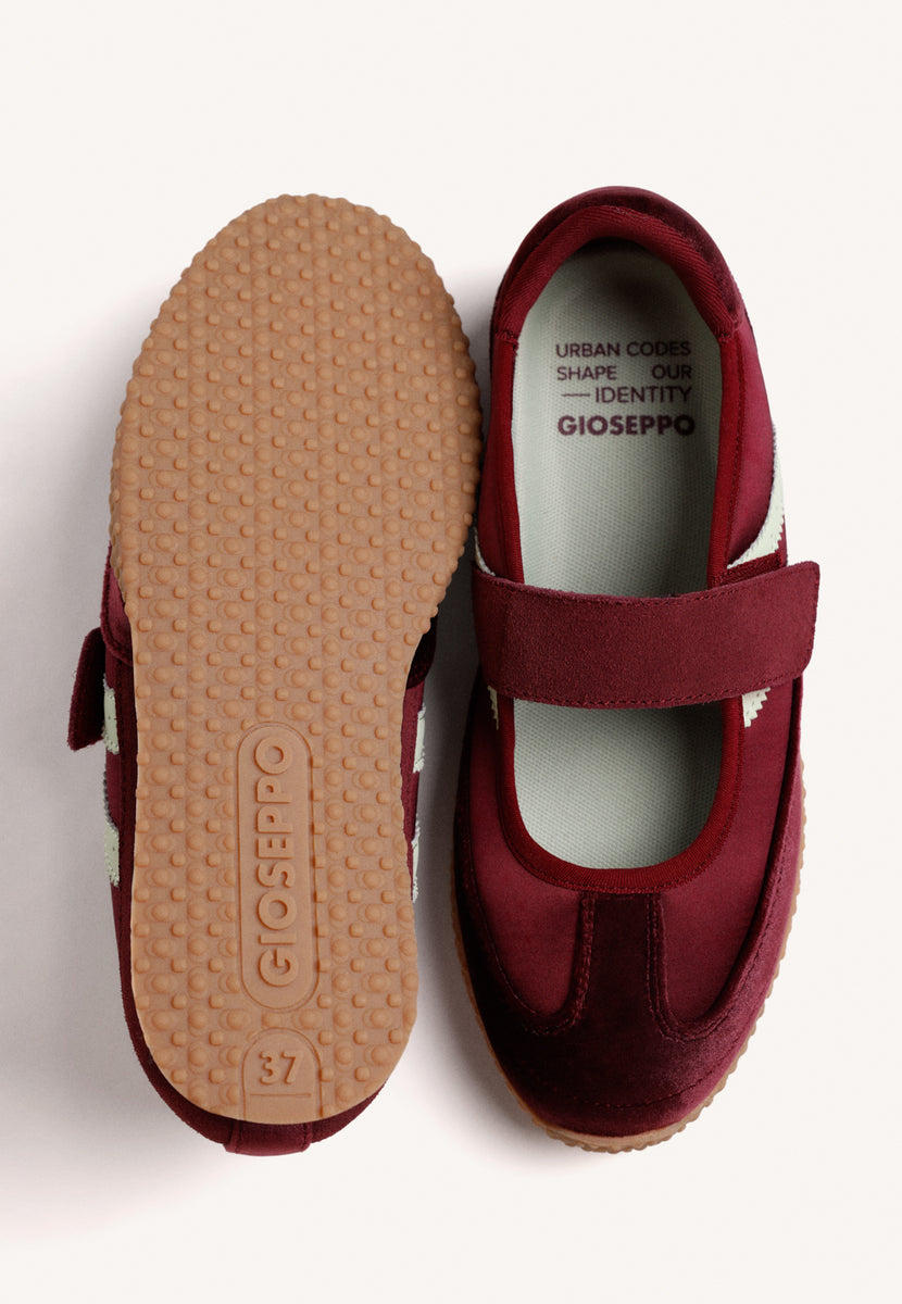 BURGUNDY SPORTS BALLET FLATS LEATHER AND SATIN
