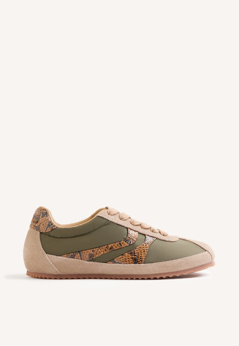 KHAKI SUEDE LEATHER AND NYLON WEDGE SNEAKERS