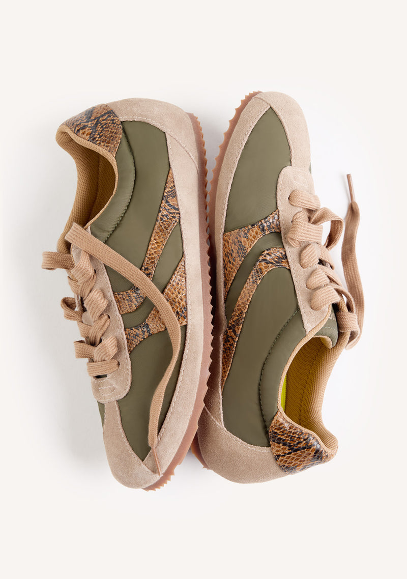 KHAKI SUEDE LEATHER AND NYLON WEDGE SNEAKERS