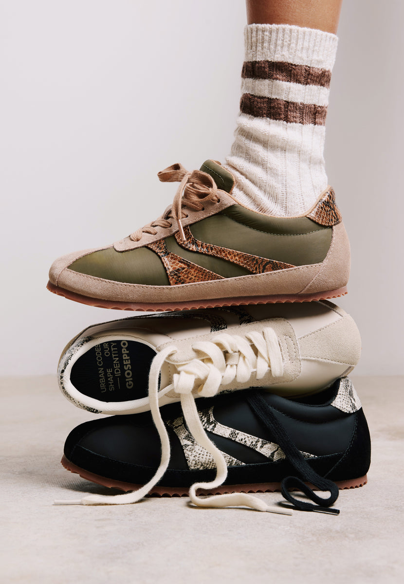 SNEAKERS KAKI IN PELLE E NYLON CON ZEPPA