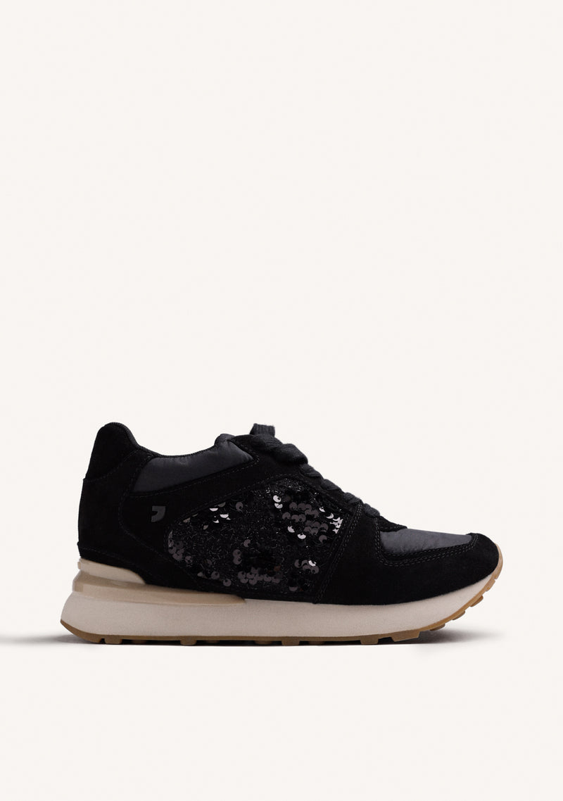 BLACK LEATHER WEDGE SNEAKERS