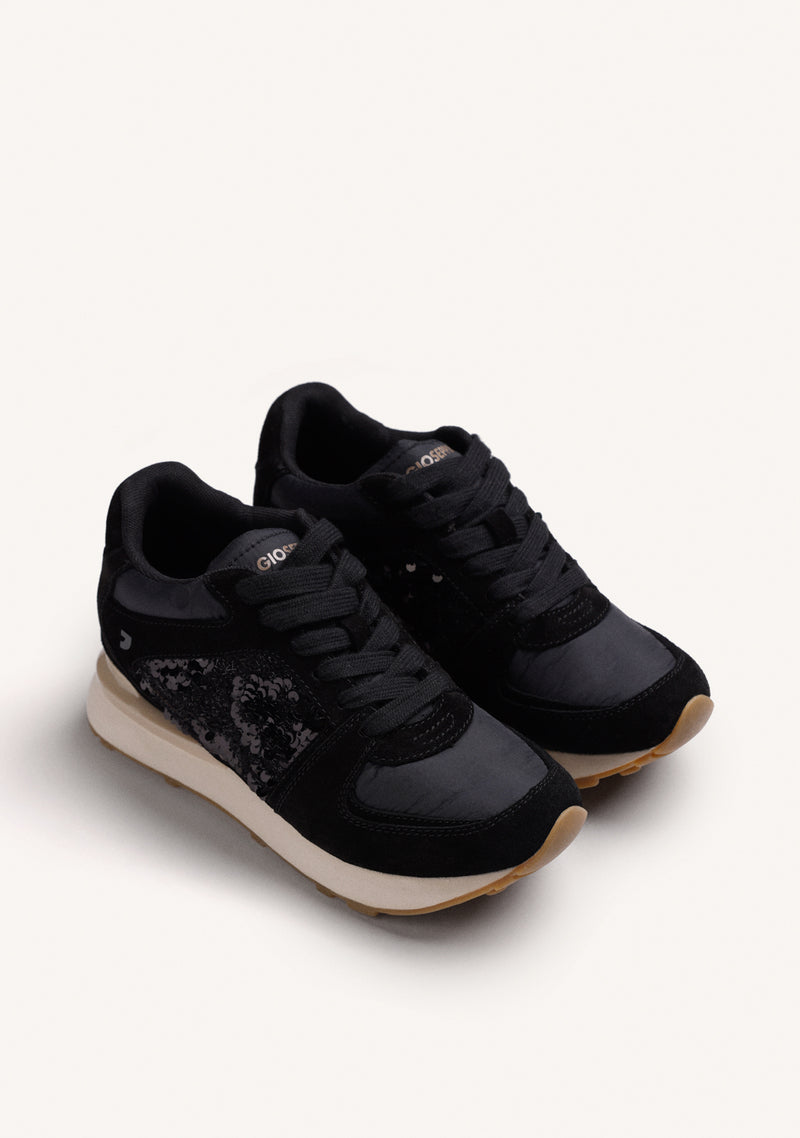 BLACK LEATHER WEDGE SNEAKERS