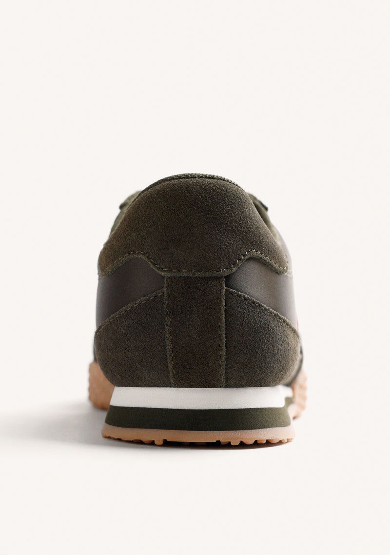 KHAKI LEATHER AND SATIN SNEAKERS