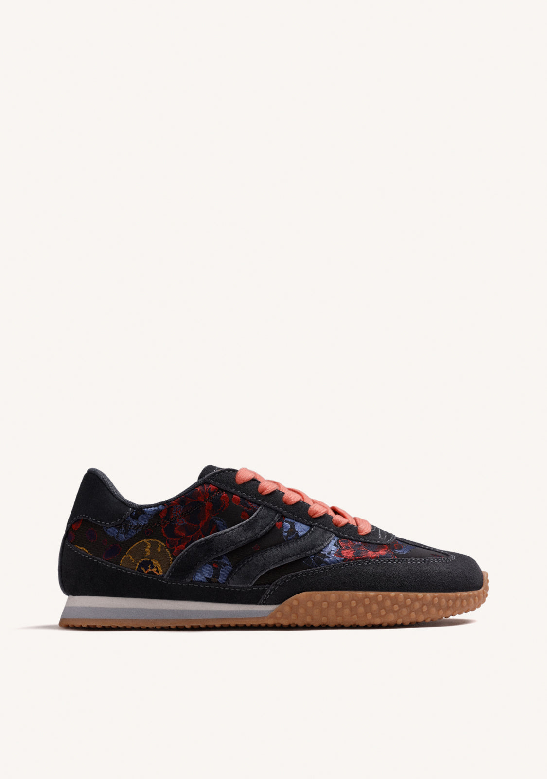 BLUE LEATHER AND SATIN FLORAL SNEAKERS