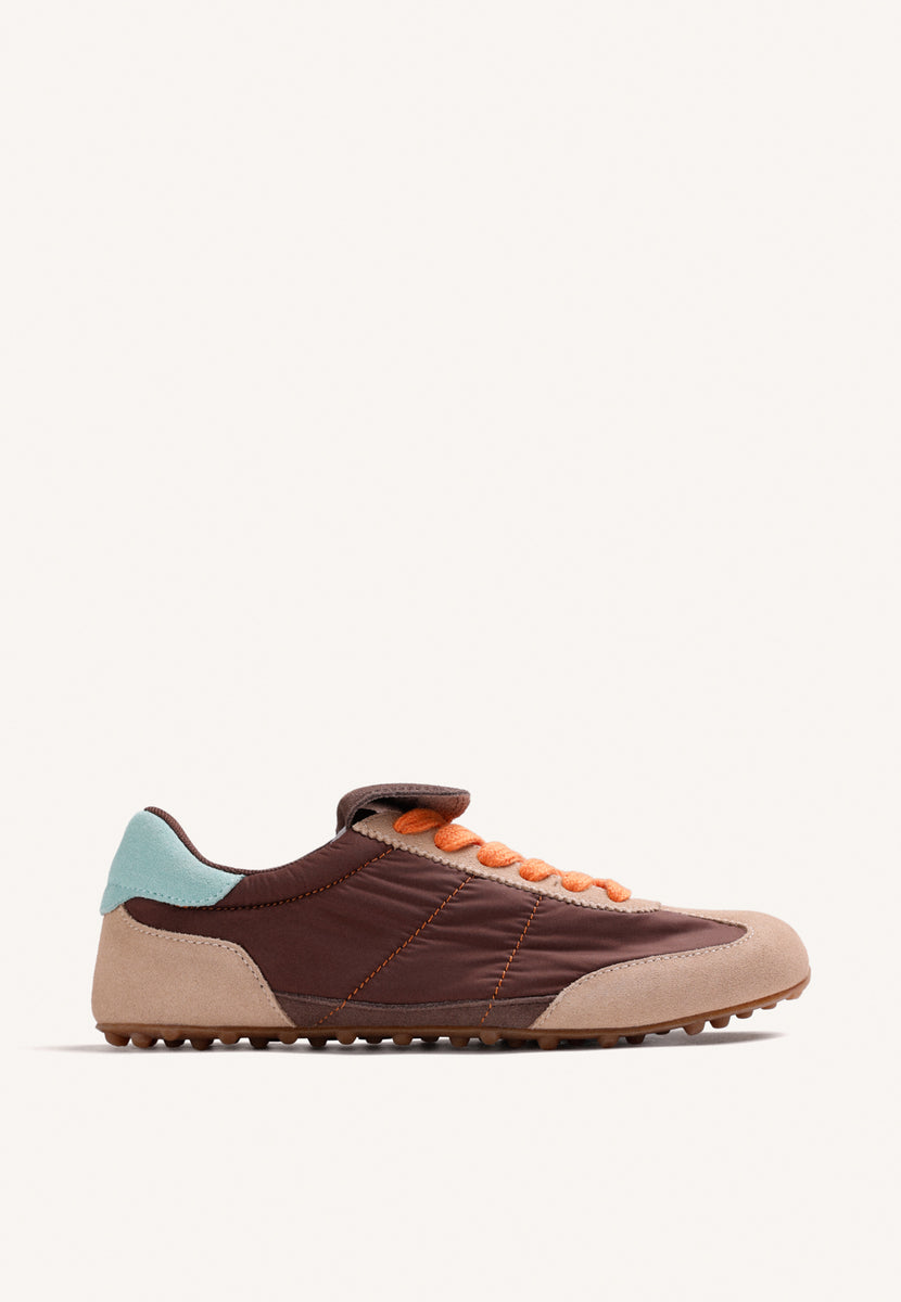 BROWN LEATHER AND NYLON SNEAKERS