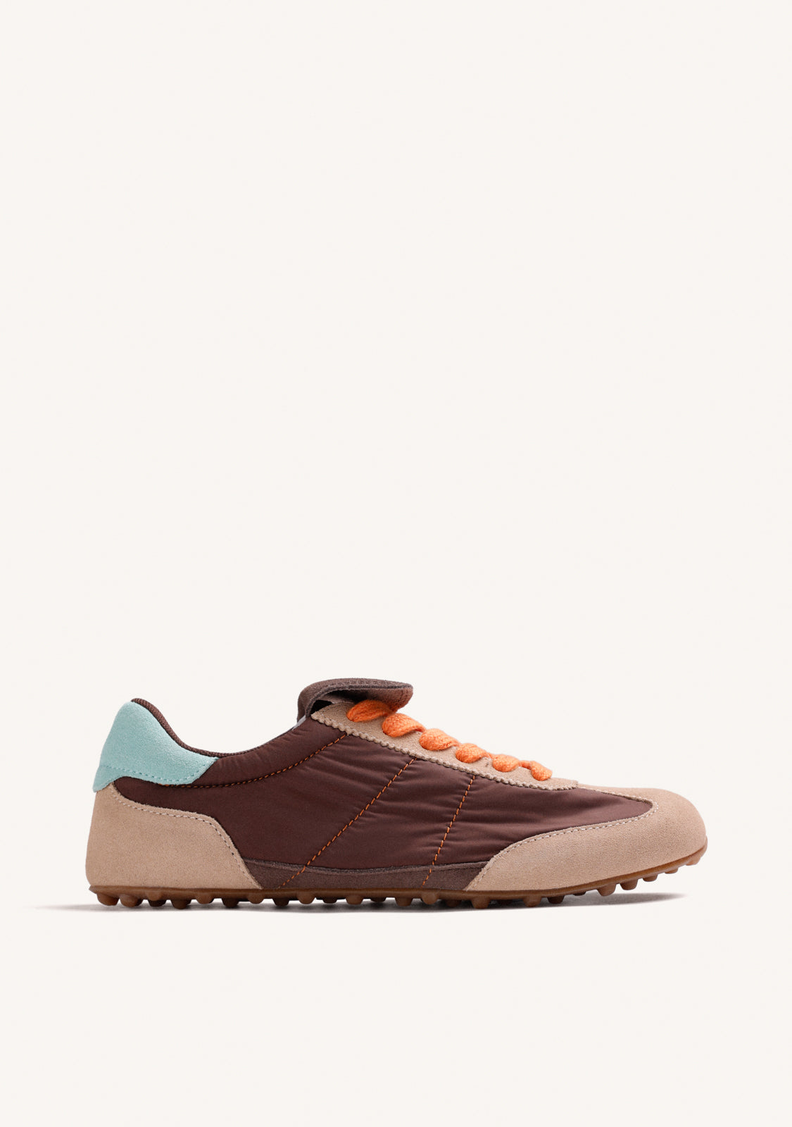 BROWN LEATHER AND NYLON SNEAKERS