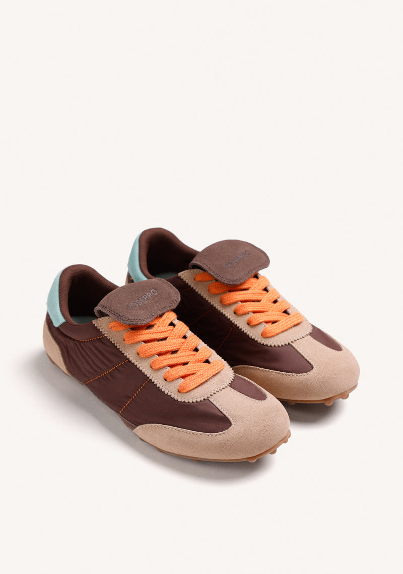 BROWN LEATHER AND NYLON SNEAKERS