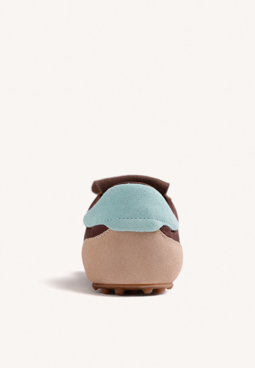 BROWN LEATHER AND NYLON SNEAKERS