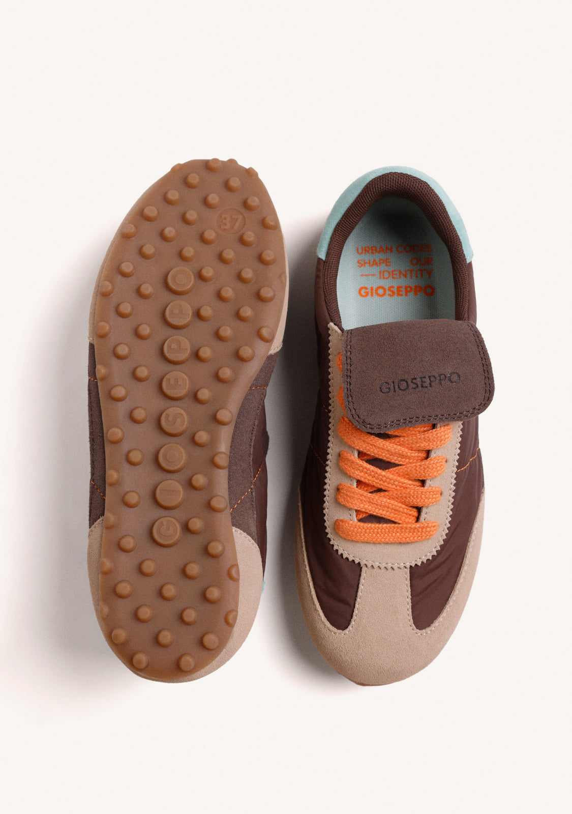 BROWN LEATHER AND NYLON SNEAKERS