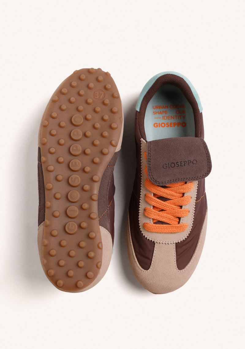 BROWN LEATHER AND NYLON SNEAKERS