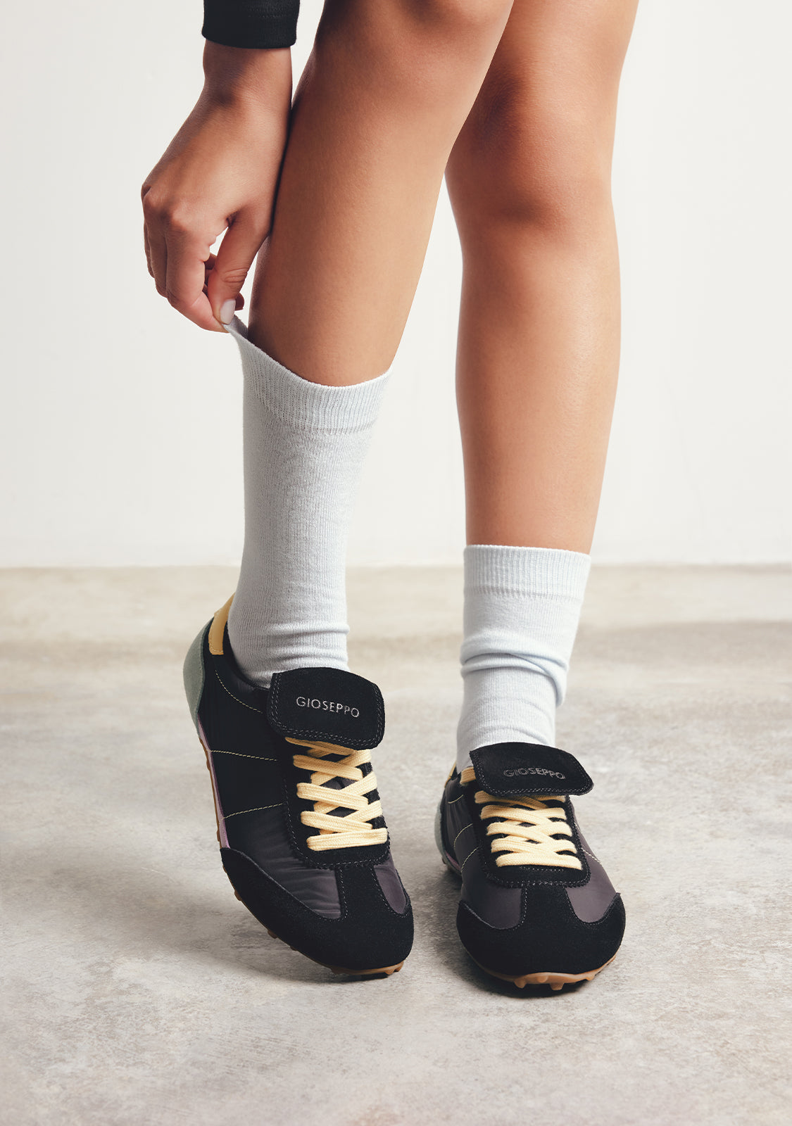 BLACK SUEDE LEATHER AND NYLON SNEAKERS