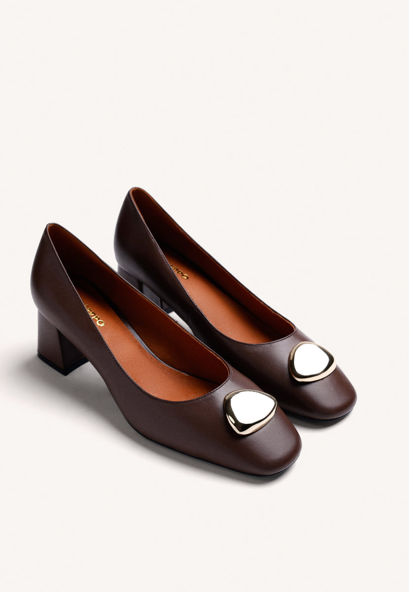 BROWN HEEL SHOES WITH JEWEL