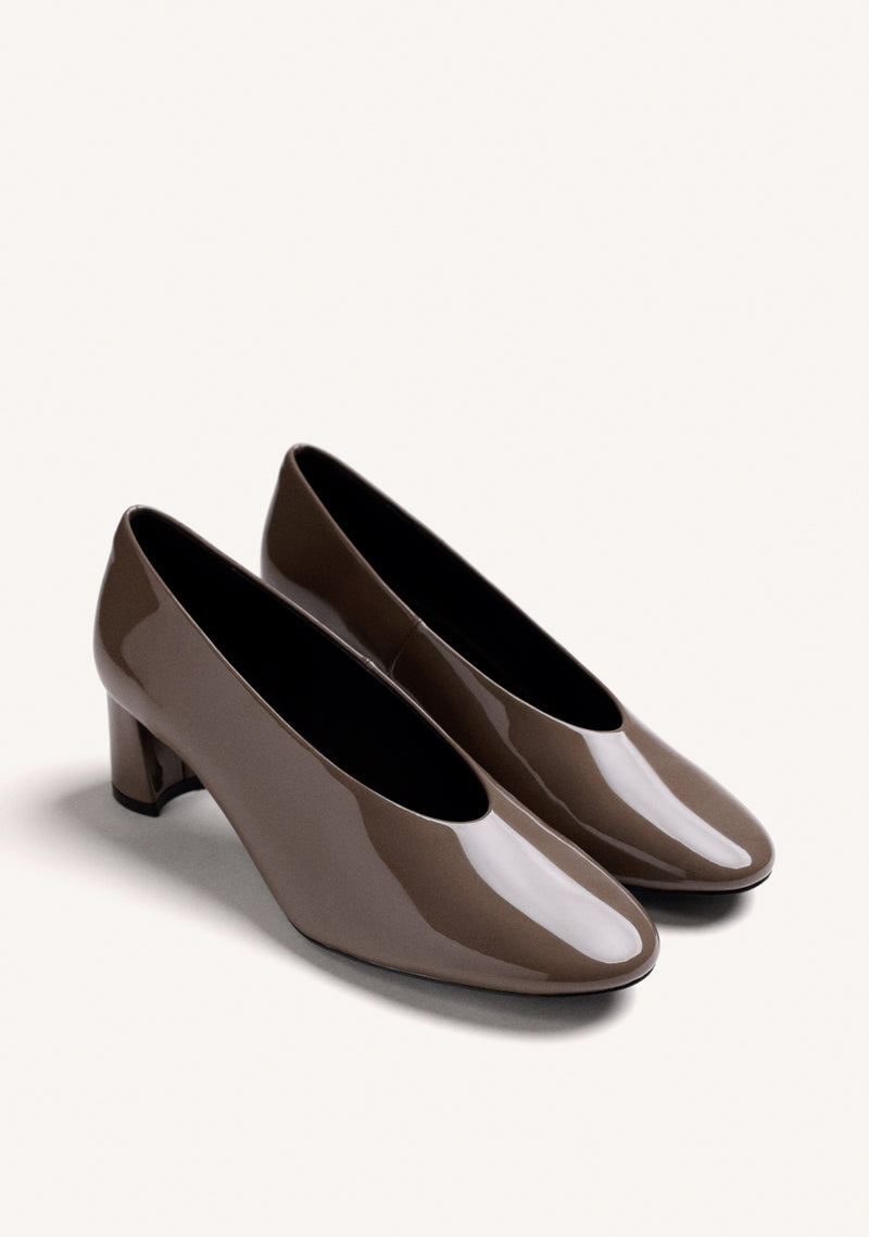 TAUPE PATENT EFFECT HEEL SHOES