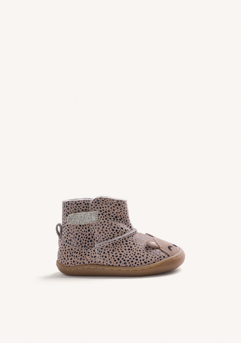 BAREFOOT LEATHER ANIMAL PRINT ANKLE BOOTS