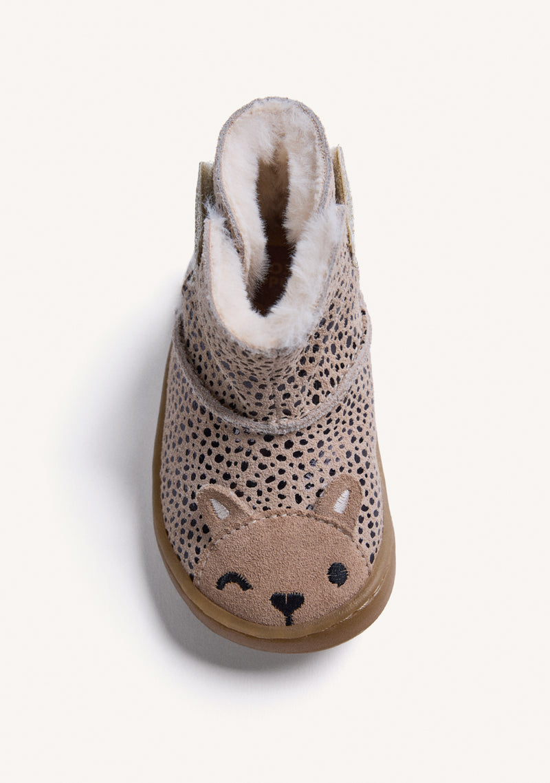 BAREFOOT LEATHER ANIMAL PRINT ANKLE BOOTS