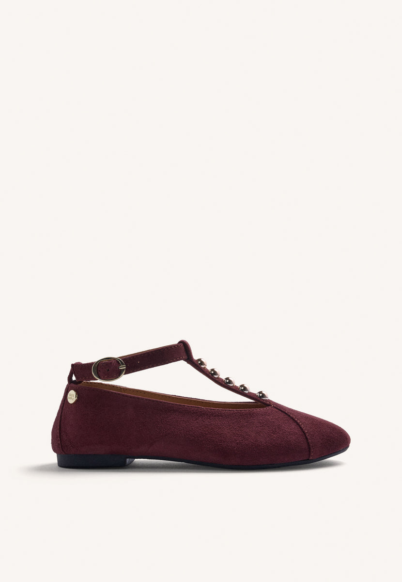 BURGUNDY LEATHER BALLET FLATS WITH STUDS