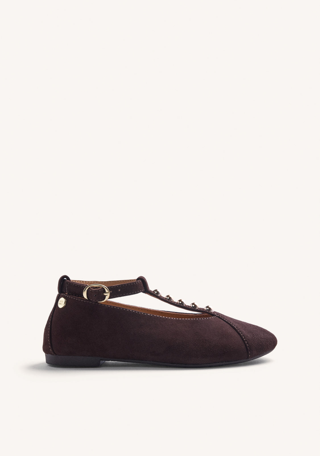 BROWN LEATHER BALLET FLATS WITH STUDS