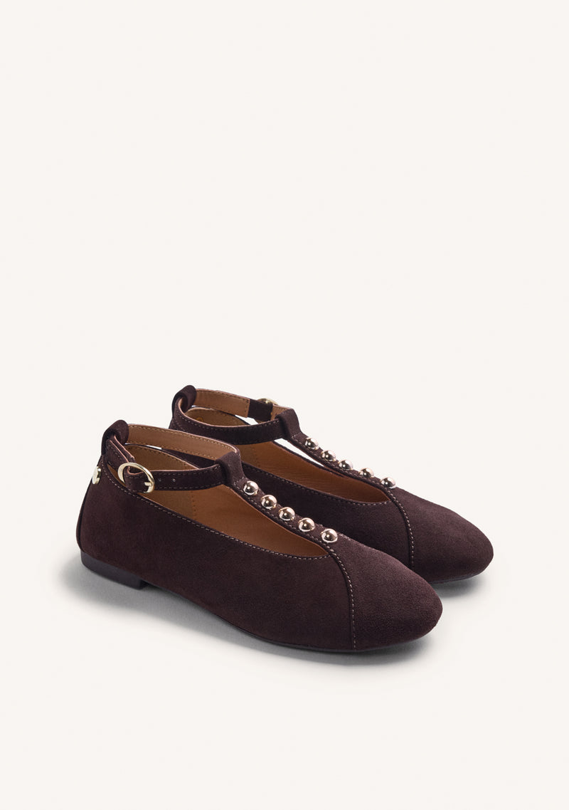 BROWN LEATHER BALLET FLATS WITH STUDS