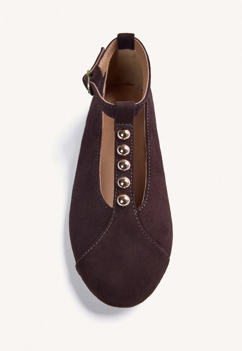 BROWN LEATHER BALLET FLATS WITH STUDS