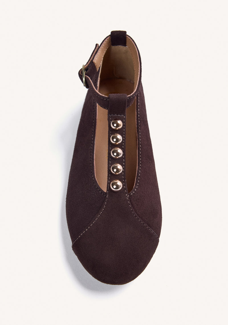 BROWN LEATHER BALLET FLATS WITH STUDS