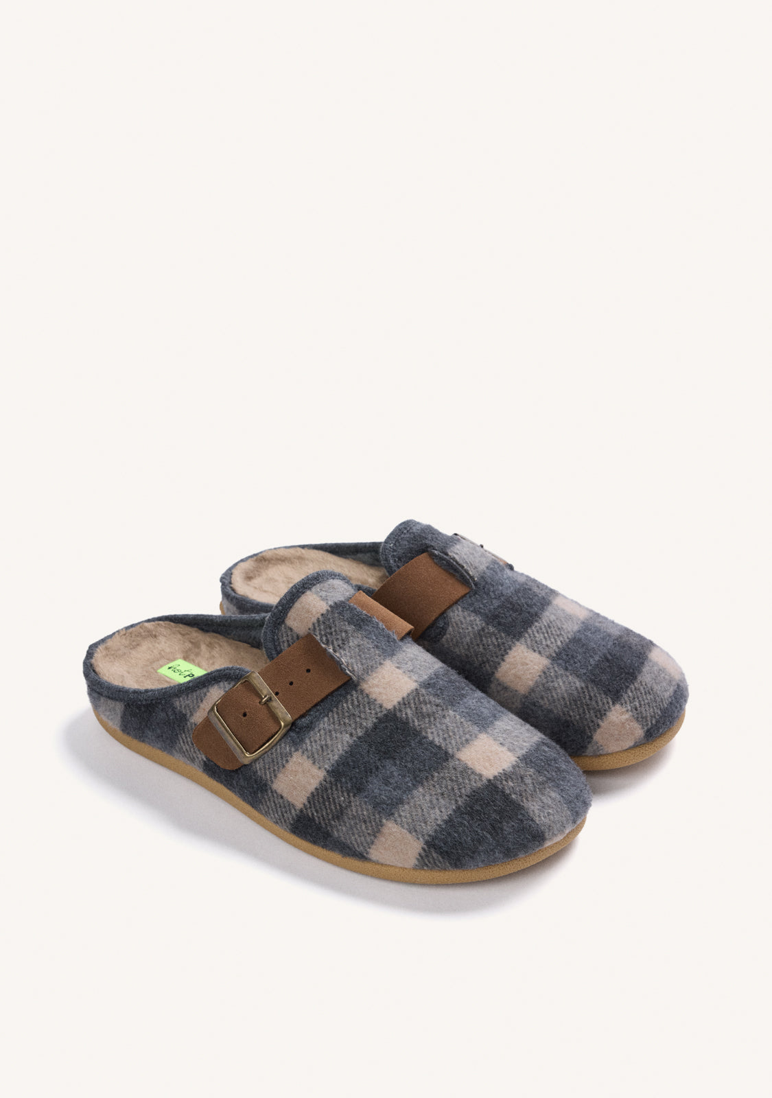 GREY HOUSE SLIPPERS CLOG STYLE WITH PLAID