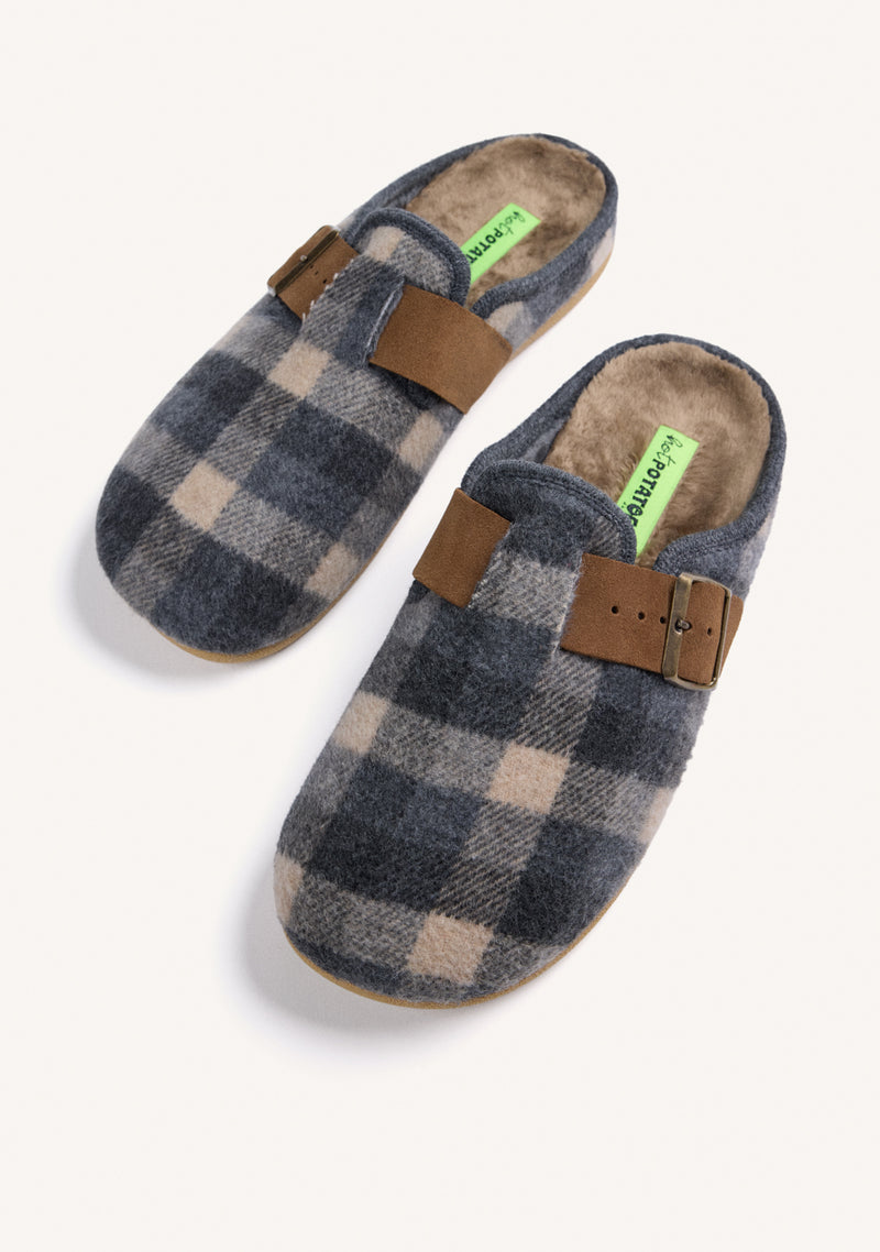 GREY HOUSE SLIPPERS CLOG STYLE WITH PLAID