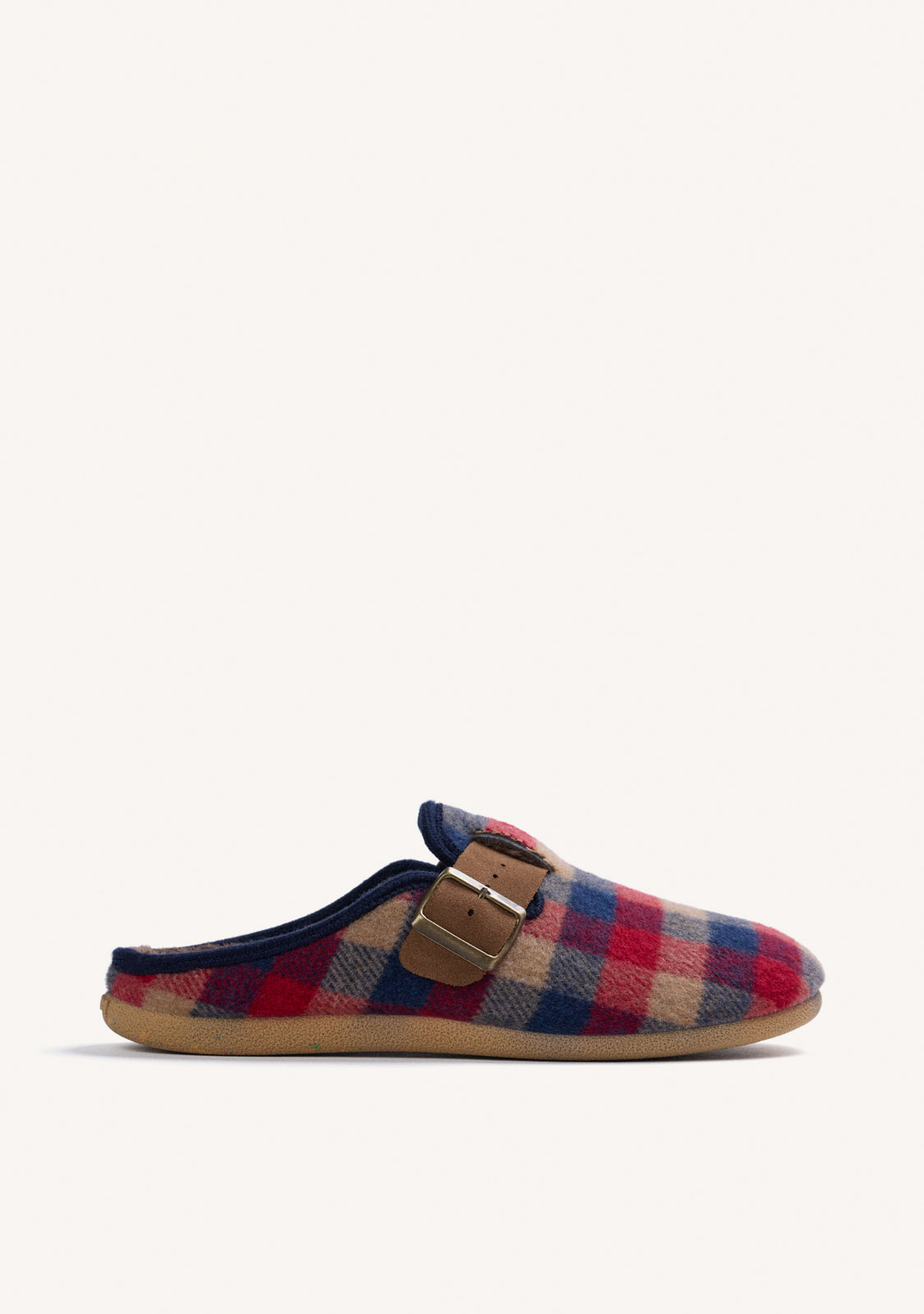 BROWN HOUSE SLIPPERS CLOG STYLE WITH PLAID