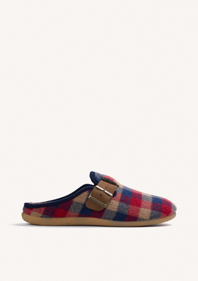BROWN HOUSE SLIPPERS CLOG STYLE WITH PLAID