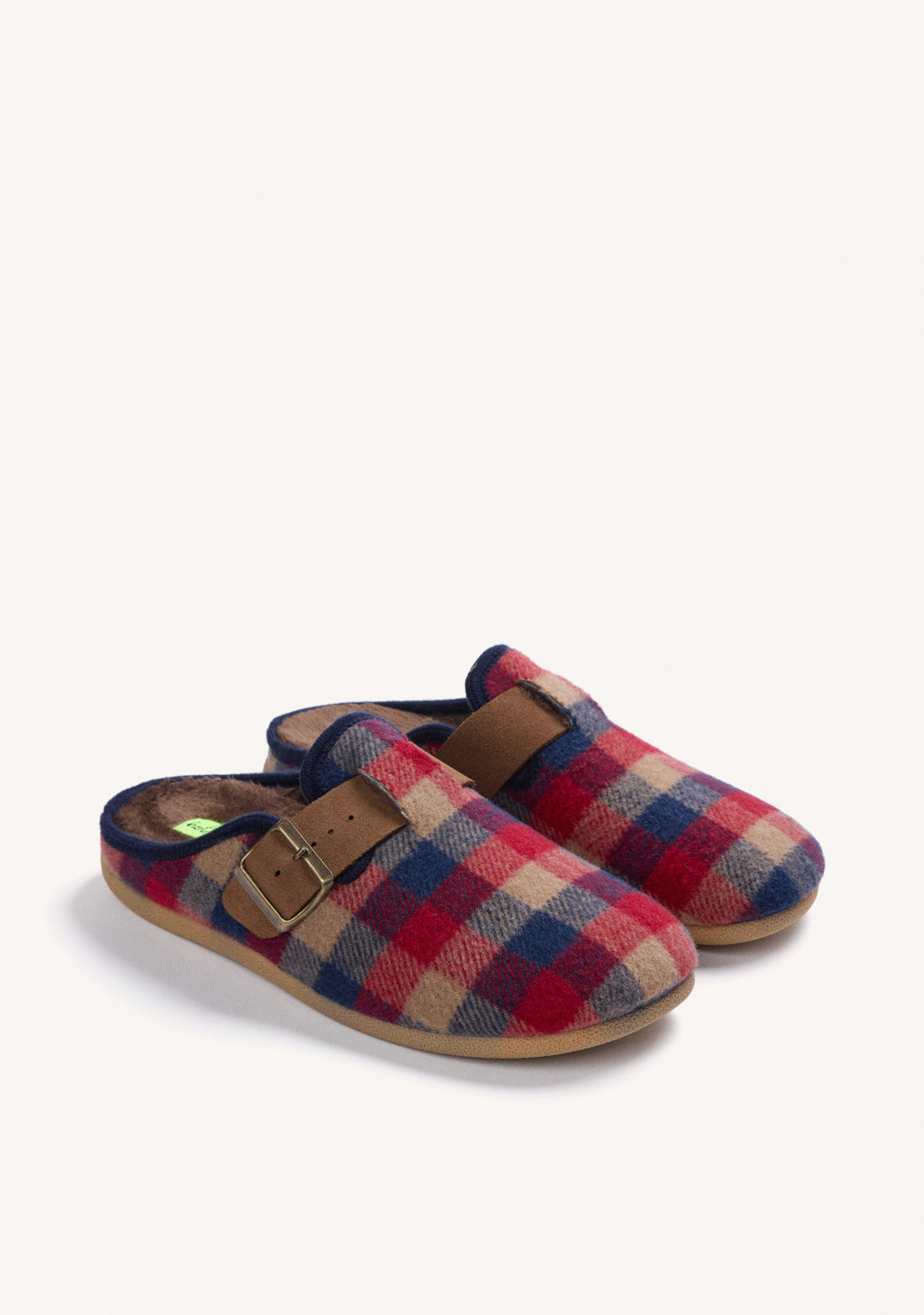 BROWN HOUSE SLIPPERS CLOG STYLE WITH PLAID
