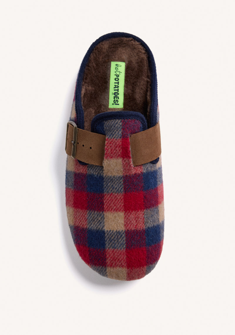 BROWN HOUSE SLIPPERS CLOG STYLE WITH PLAID