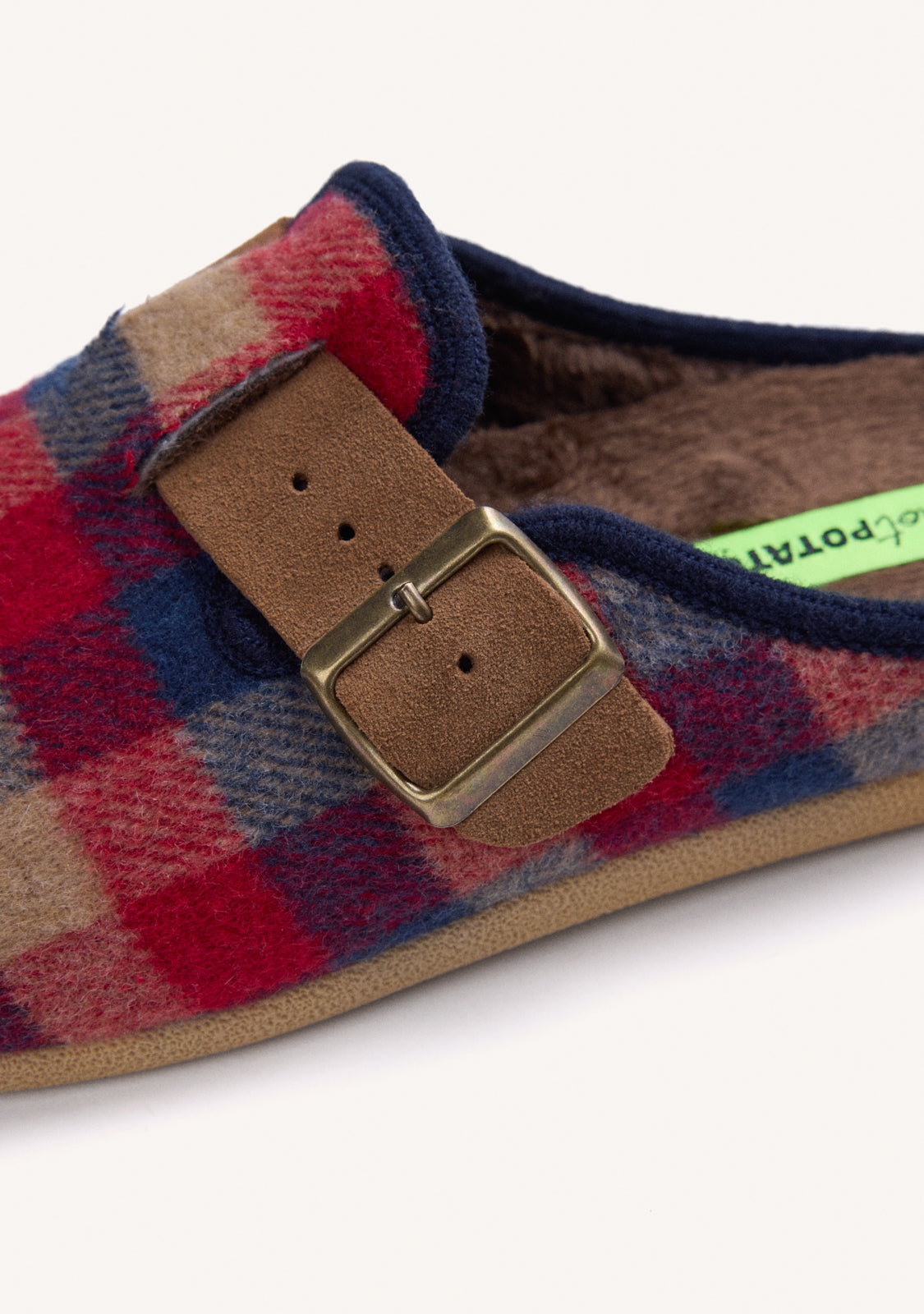 BROWN HOUSE SLIPPERS CLOG STYLE WITH PLAID