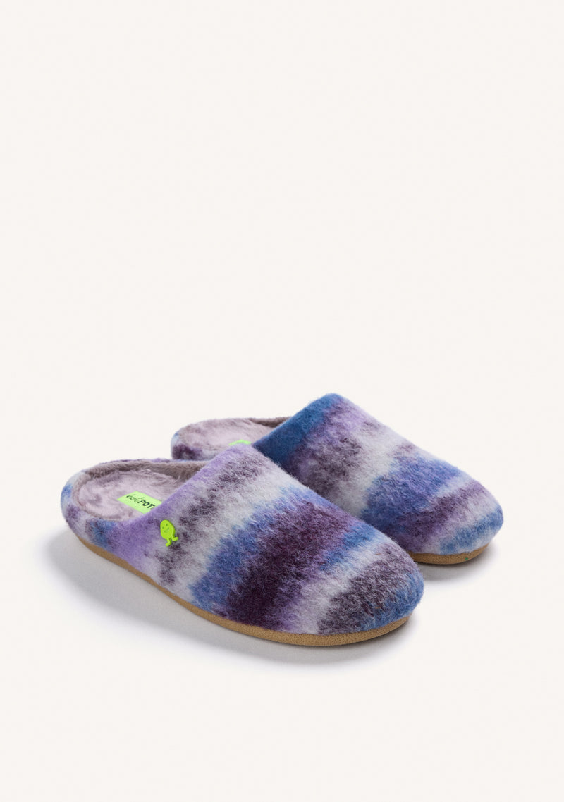 LILAC STRIPED FUR HOUSE SLIPPERS