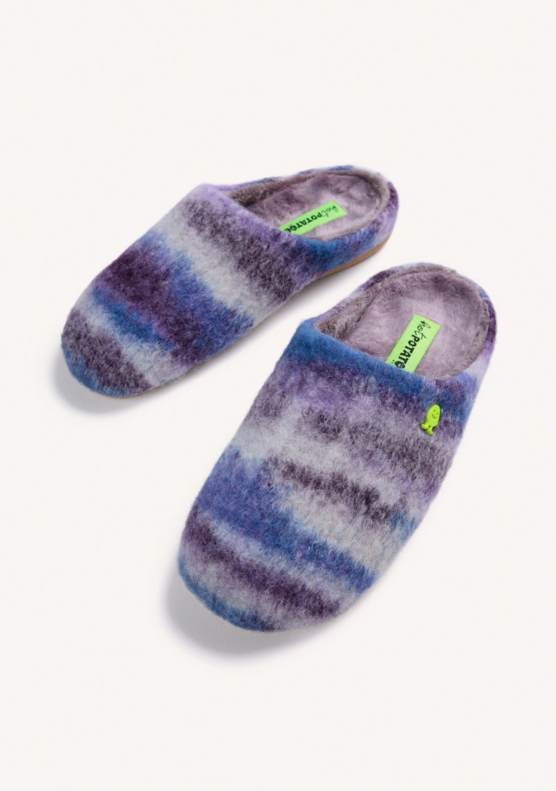LILAC STRIPED FUR HOUSE SLIPPERS