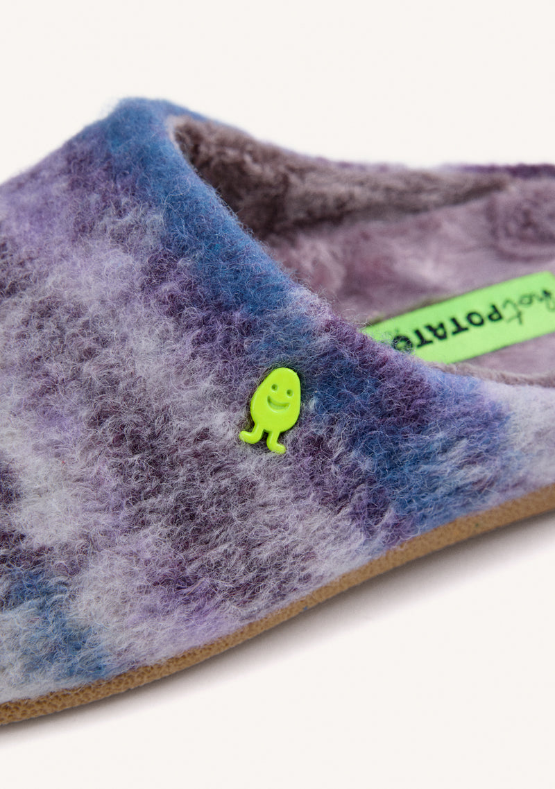 LILAC STRIPED FUR HOUSE SLIPPERS