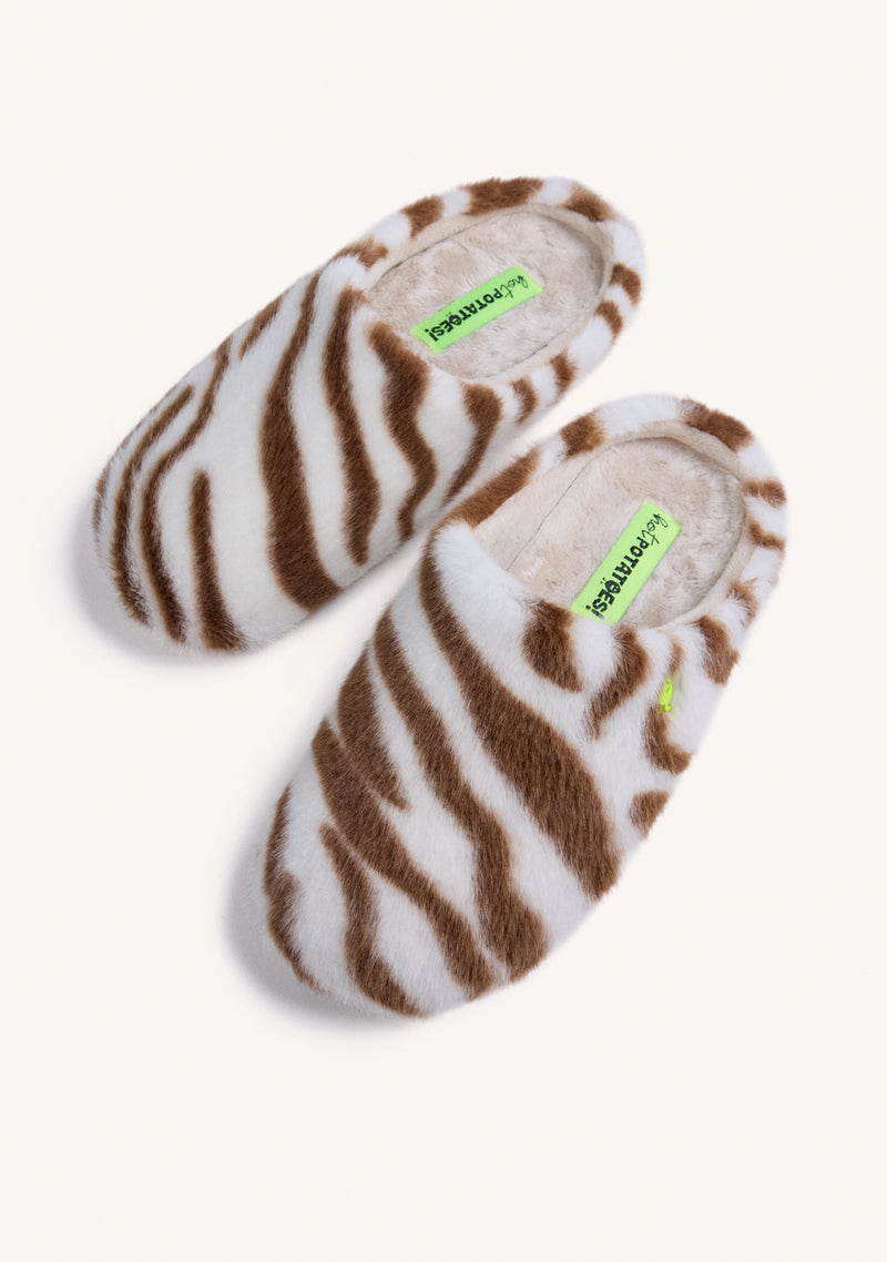 ANIMAL PRINT FUR HOUSE SLIPPERS