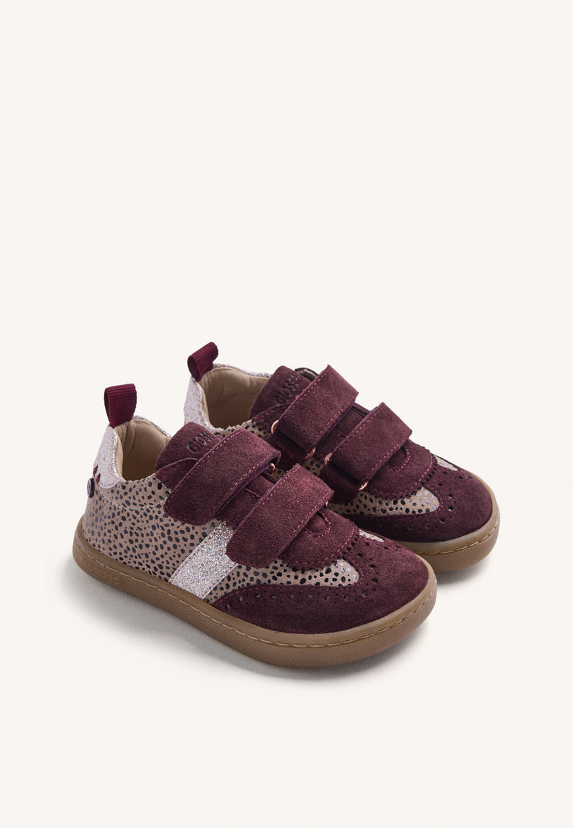 BAREFOOT LEATHER BURGUNDY SNEAKERS WITH ANIMAL PRINT