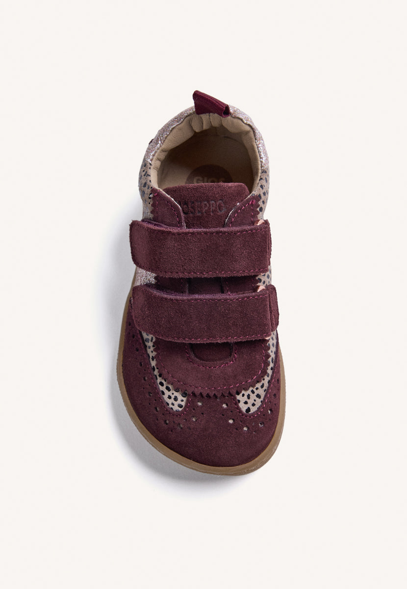 BAREFOOT LEATHER BURGUNDY SNEAKERS WITH ANIMAL PRINT