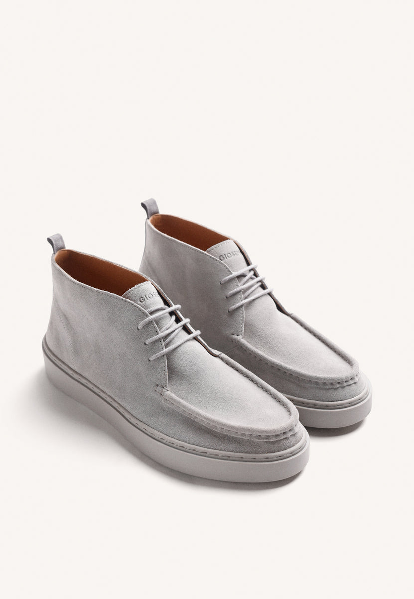 GREY WALLABEE STYLE LEATHER ANKLE BOOTS